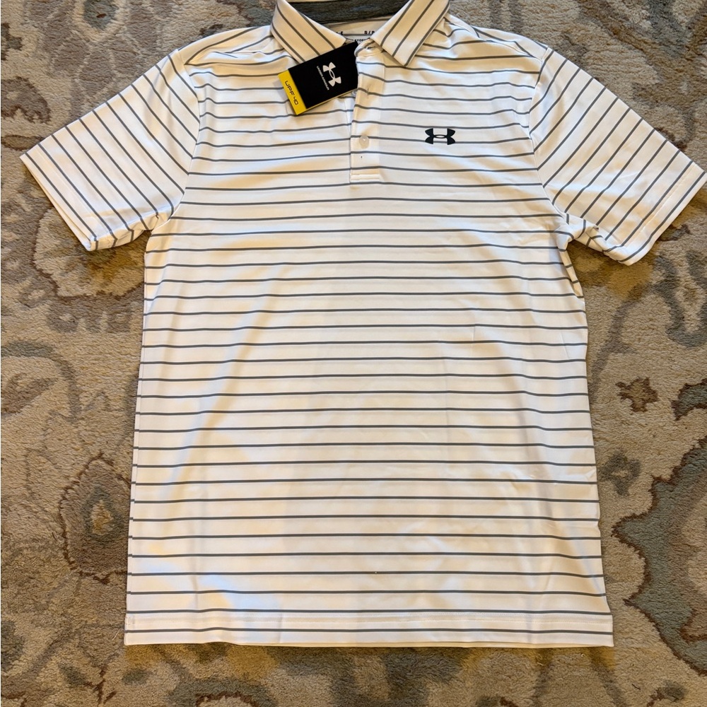 Under Armour Men's Polo Shirt - White with Black Stripes